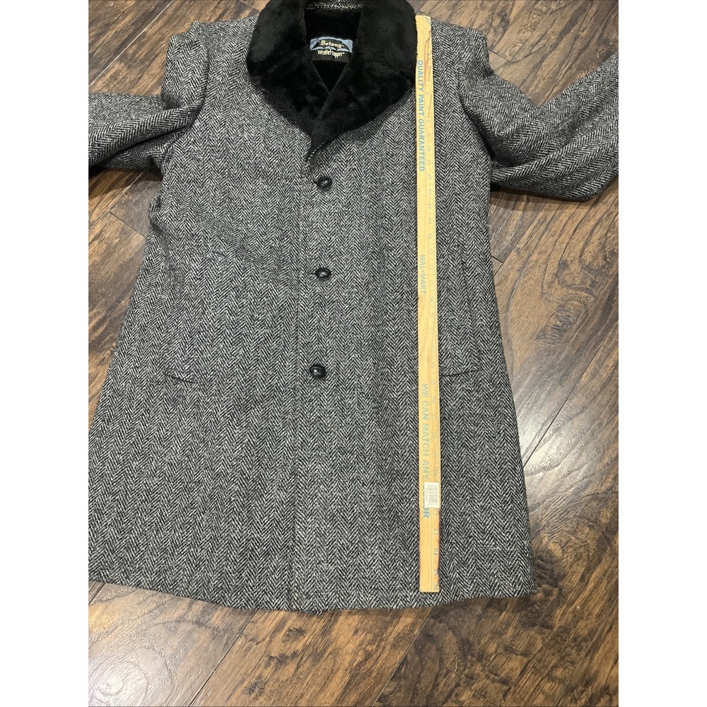 Vintage Botany Weather Topper Coat / Overcoat 40 Long Herringbone Faux Fur Lined - Picture 5 of 13